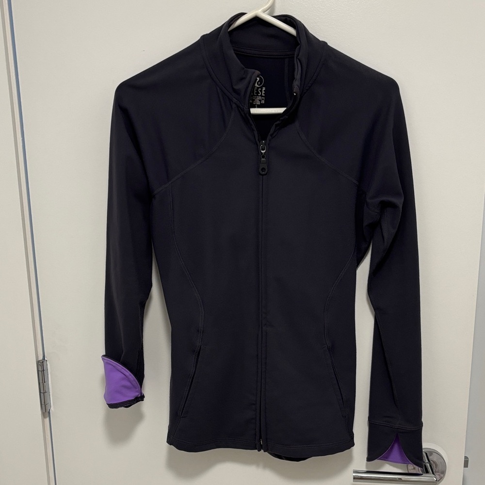 Rese Women’s Small  Charcoal Zip Jacket Purple Trim Cuffs